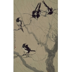 近现代 徐悲鸿柳鹊图轴 纸本100*61.5